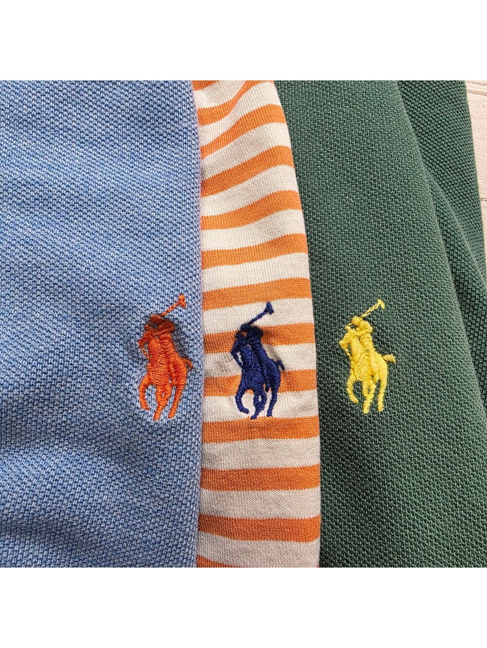 Lot 3 Polo Ralph Lauren Polo Shirts Men's L Green Orange Stripe Blue Pony Logo